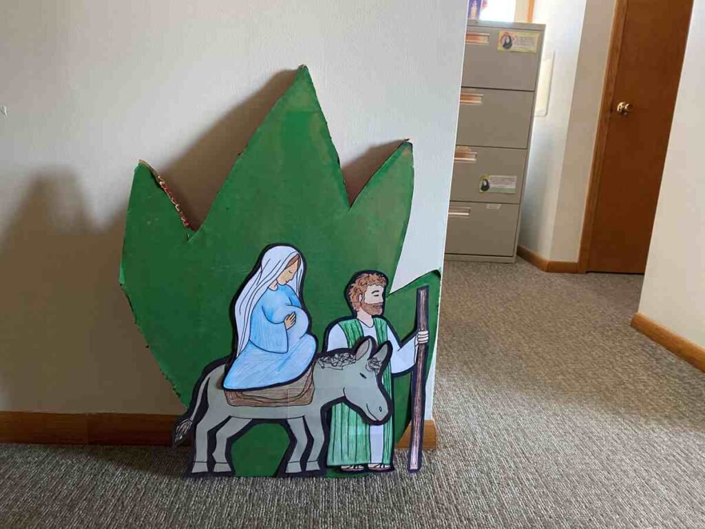 A cardboard Holy Family (made by a PV Sister) making its way through the Convent on its way to Bethlehem.