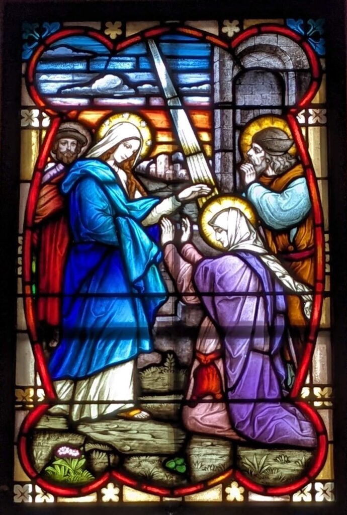 Stained glass window of the Visitation